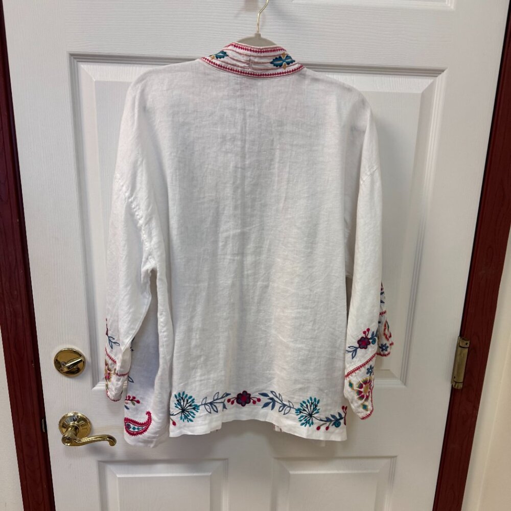 Johnny Was  -  Embroidered Linen Kimono. Size XL - Picture 5 of 6